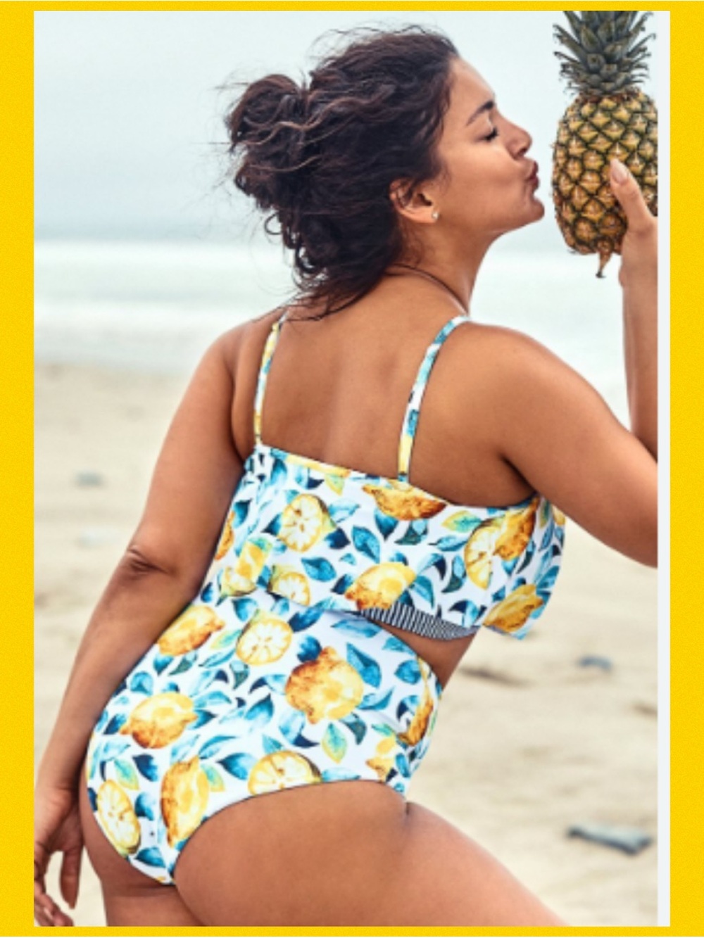 Women’s Lemon Print two piece swimsuit - White/Yellow15 - Picture 2 of 6